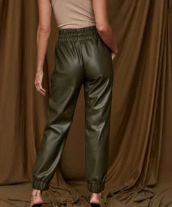 ACOA Presley Olive Vegan Leather Joggers