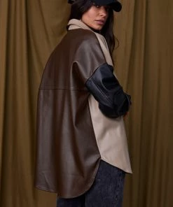 ACOA Owen Colorblock Vegan Leather Shacket CLOTHING