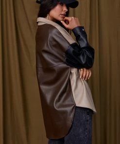 ACOA Owen Colorblock Vegan Leather Shacket CLOTHING