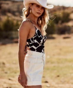 ACOA Palm Canyon Black Abstract Satin Top CLOTHING