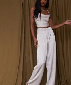 ACOA Jaxon Champagne Satin Wide Leg Trousers