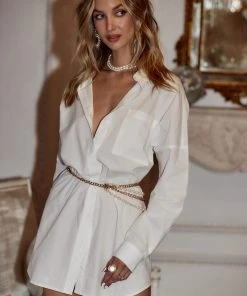 CRESCENT Hadley White Poplin Mini Dress CLOTHING