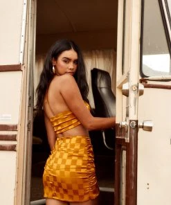 CLOUD TEN CLOTHING St. Barths Poppy Checkered Crop Top