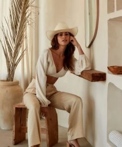 EDIT BY NINE Reina Bone Linen Crop Top CLOTHING