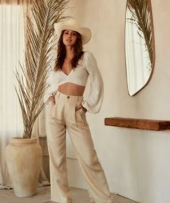 ET CLET Jaxon Cream Wide Leg Trousers CLOTHING