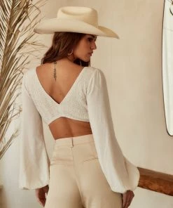 EDIT BY NINE Reina Bone Linen Crop Top CLOTHING