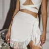 CLOUD TEN CLOTHING Rosalina White Fringe Tie Skirt