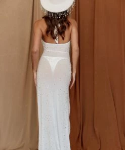 Banjul Cher White Rhinestone Maxi Dress CLOTHING