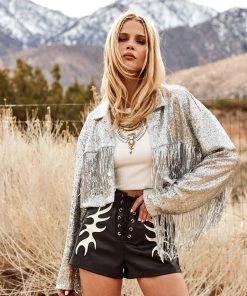 ACOA Star Crossed Sequin Fringe Jacket