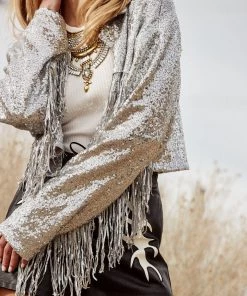 ACOA Star Crossed Sequin Fringe Jacket