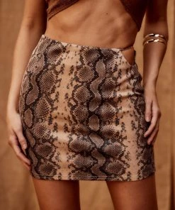 ET CLET Viper Brown Faux Suede Mini Skirt CLOTHING