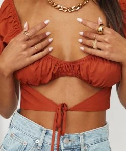 Bailey Rose Sarah Ginger Tie Front Satin Top CLOTHING