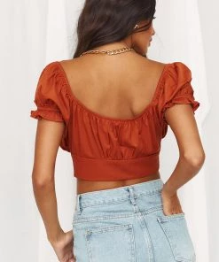 Bailey Rose Sarah Ginger Tie Front Satin Top CLOTHING