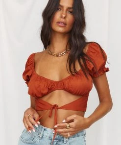 Bailey Rose Sarah Ginger Tie Front Satin Top CLOTHING