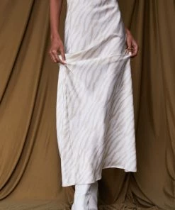 BAILEY ROSE CLOTHING Scarlett Stripped Satin Midi Skirt