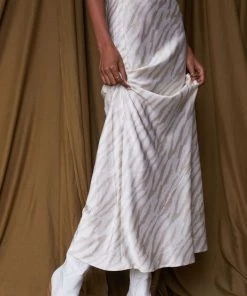 BAILEY ROSE CLOTHING Scarlett Stripped Satin Midi Skirt