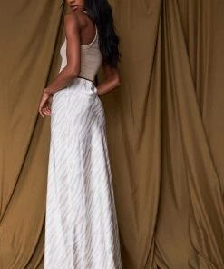 BAILEY ROSE CLOTHING Scarlett Stripped Satin Midi Skirt