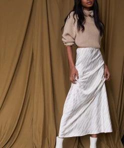 BAILEY ROSE CLOTHING Scarlett Stripped Satin Midi Skirt