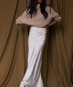 BAILEY ROSE CLOTHING Scarlett Stripped Satin Midi Skirt