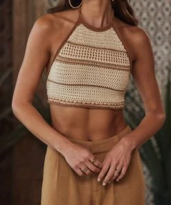 BEIGE BOTANY CLOTHING Silvana Crochet Halter Top