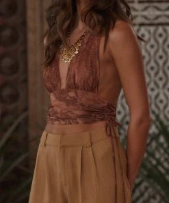 ET CLET Stevie Multi Brown Mesh Halter Top