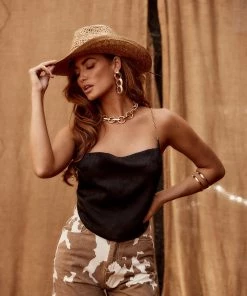 CLOUD TEN Chained Up Black Crop Top CLOTHING