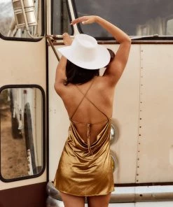 ACOA Trina Gold Cowl Neck Dress CLOTHING