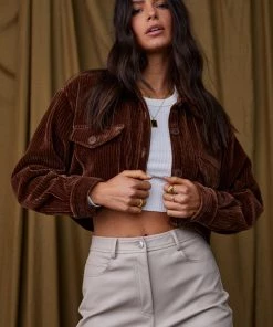 Emory Park CLOTHING Teddie Brown Crop Corduroy Jacket