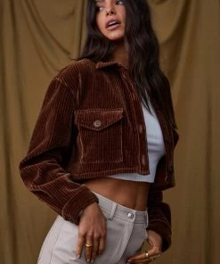 Emory Park CLOTHING Teddie Brown Crop Corduroy Jacket