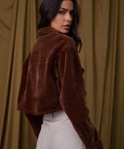 Emory Park CLOTHING Teddie Brown Crop Corduroy Jacket