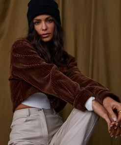 Emory Park CLOTHING Teddie Brown Crop Corduroy Jacket