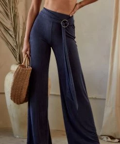 AFTER STITCH Tiki Navy Belted Trousers