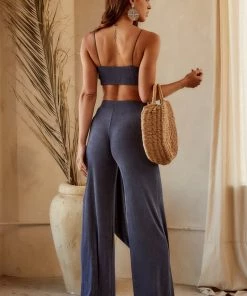 AFTER STITCH Tiki Navy Belted Trousers