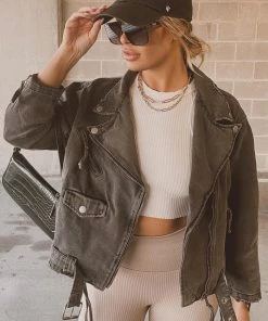 CLOUD TEN Jet Setter Black Denim Jacket CLOTHING