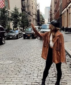 ACOA Desert Palm Brown Fringe Suede Jacket CLOTHING