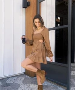 LE LIS Jolene Taupe Cutout Mini Dress