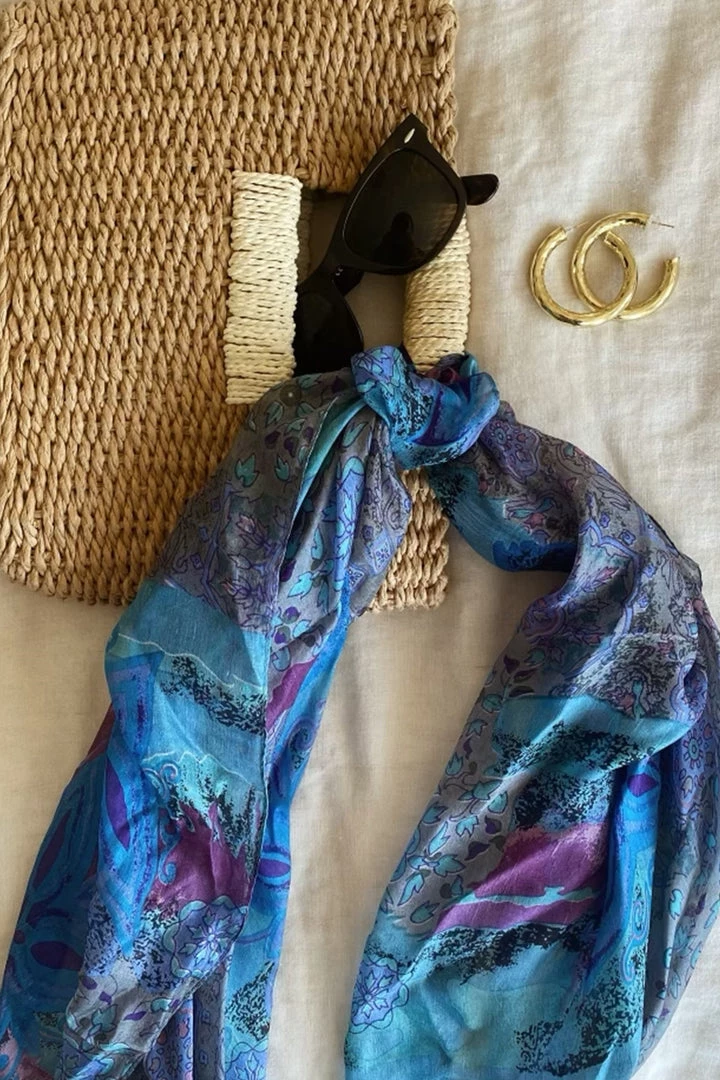 KARMA HIGHWAY Penelope Blue Floral Silk Scarf 3 KARMA HIGHWAY Penelope Blue Floral Silk Scarf