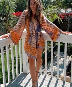 Dress Forum CLOTHING Gold Standard Multicolored Kimono Dress 14 Dress Forum CLOTHING Gold Standard Multicolored Kimono Dress