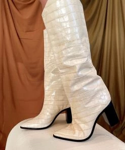 New Arrivals SCHUTZ Analeah Egg Shell Croc Boot