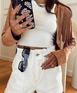 CLOUD TEN Shayna Brown Cropped Fringe Suede Jacket CLOTHING