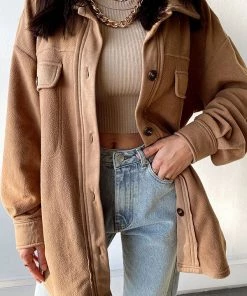 La Miel Versa Camel Fleece Shacket