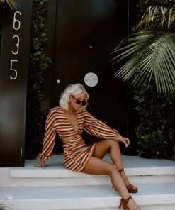 ACOA Free Bird Multi Crochet Long Sleeve Mini Dress