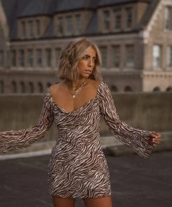 BEIGE BOTANY CLOTHING Kenya Brown Zebra Mini Dress