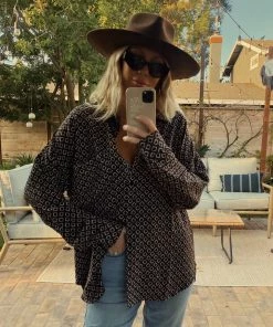 ACOA Ashland Black Geo Button Up CLOTHING