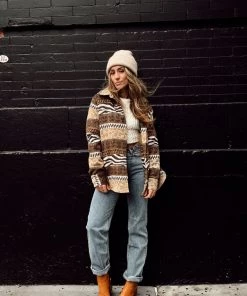 BLUE B Mohegan Brown Striped Shacket