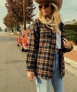 LE LIS CLOTHING Austin Navy Plaid Shacket