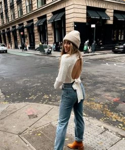 WINK Date Night White Cable Knit Sweater