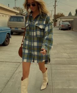 ACOA CLOTHING Robbie Green Plaid Mini Dress