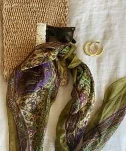 KARMA HIGHWAY New Arrivals Penelope Green Paisley Silk Scarf