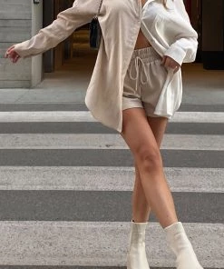 CRESCENT Danielle Beige Colorblock Top CLOTHING